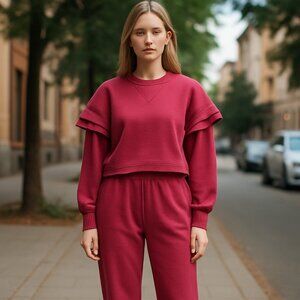 NWT 7 For All Mankind Ruffle Cropped Sweatshirt